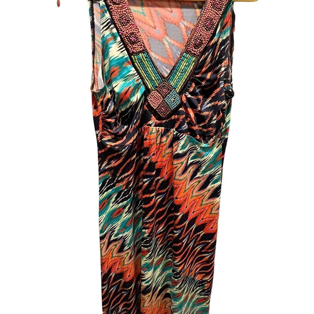 NY Collection Maxi Aztec print sleeveless v-neck‎ dress size medium